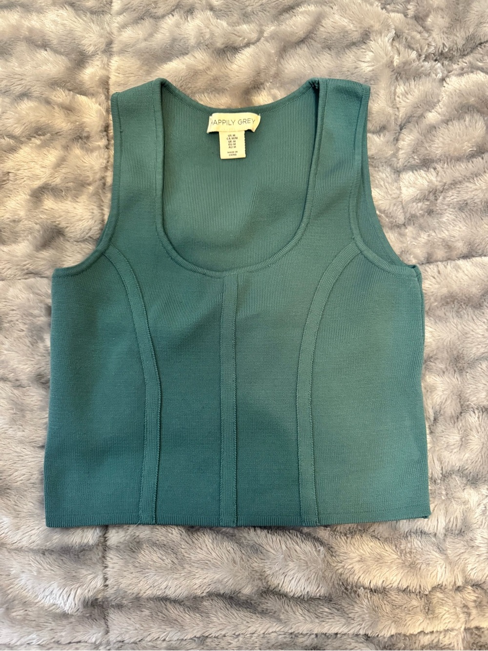 Tapply Grey Emerald Green Ribbed Crop Tank